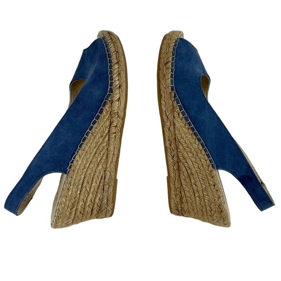 FABIOLAS PEEP TOE BLUE LEATHER SLINGBACK JUTE WRAPPED WEDGE ESPADRILLE SANDAL - Picture 4 of 12